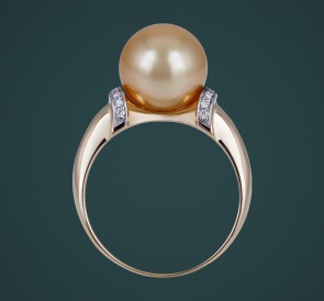 Кольцо с жемчугом к-110659жз: золотистый морской жемчуг, золото 585°