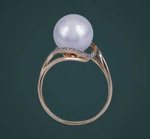 Кольцо с жемчугом к-110661жб: белый морской жемчуг, золото 585°