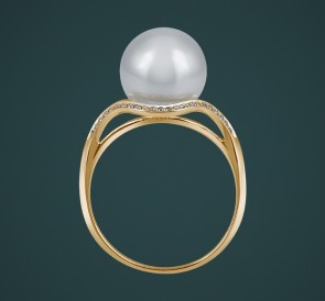 Кольцо с жемчугом к-110663жб: белый морской жемчуг, золото 585°